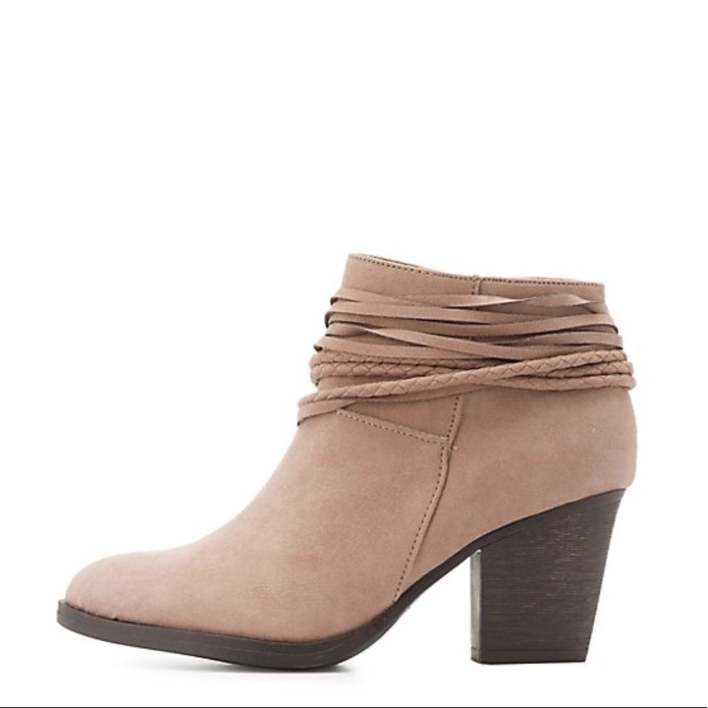 taupe ankle wrapped booties